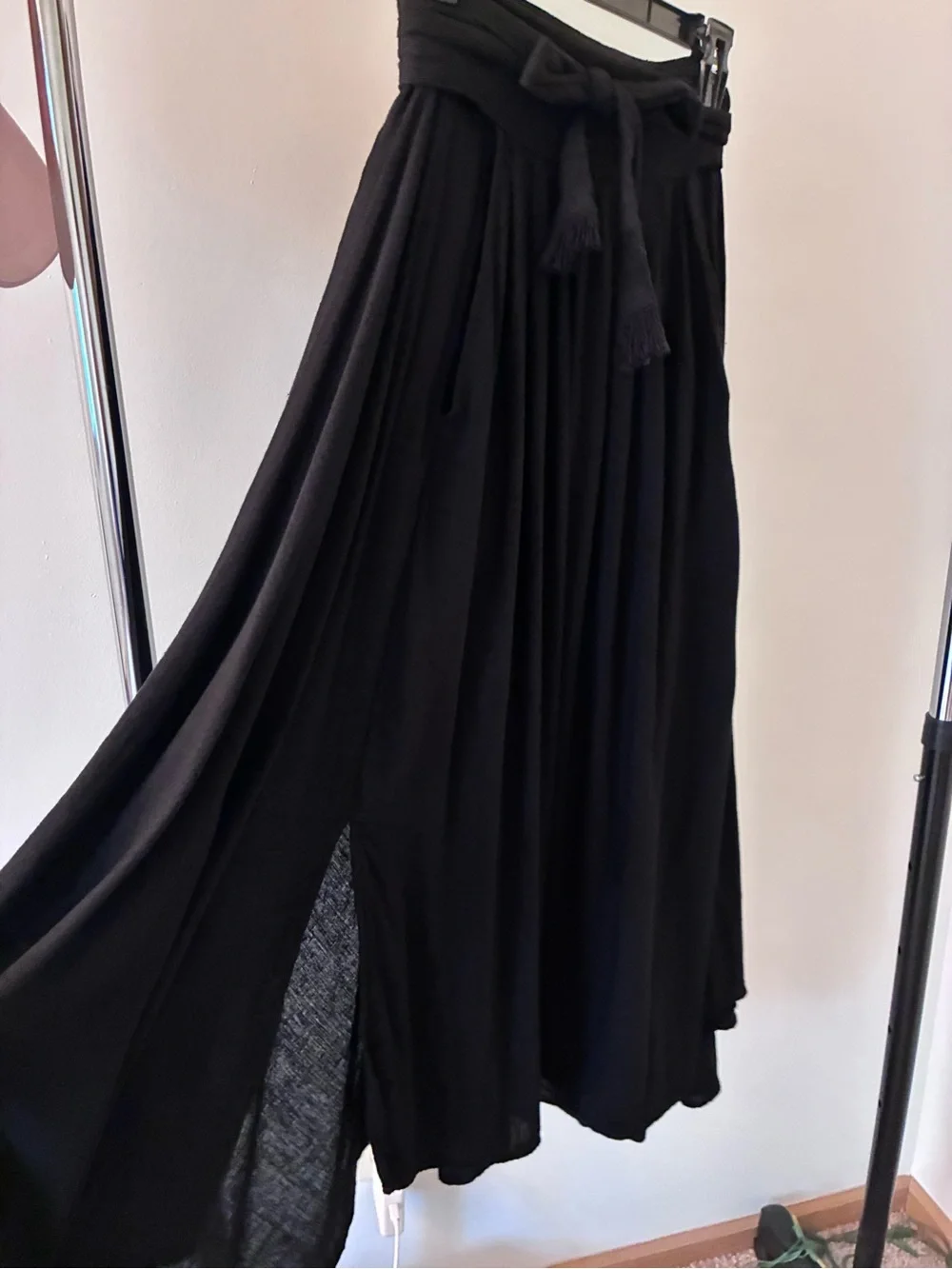 Free People high waist volume Maxi Skirt with Tie Waist